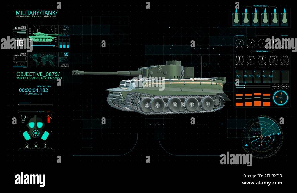 Green Army Tank, armored military vehicle rotating on black background