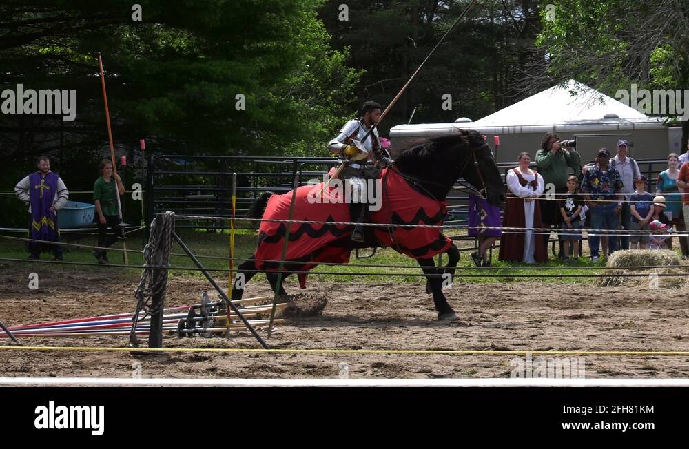 knight on charging horse jousting game slow motion 4k Stock Video