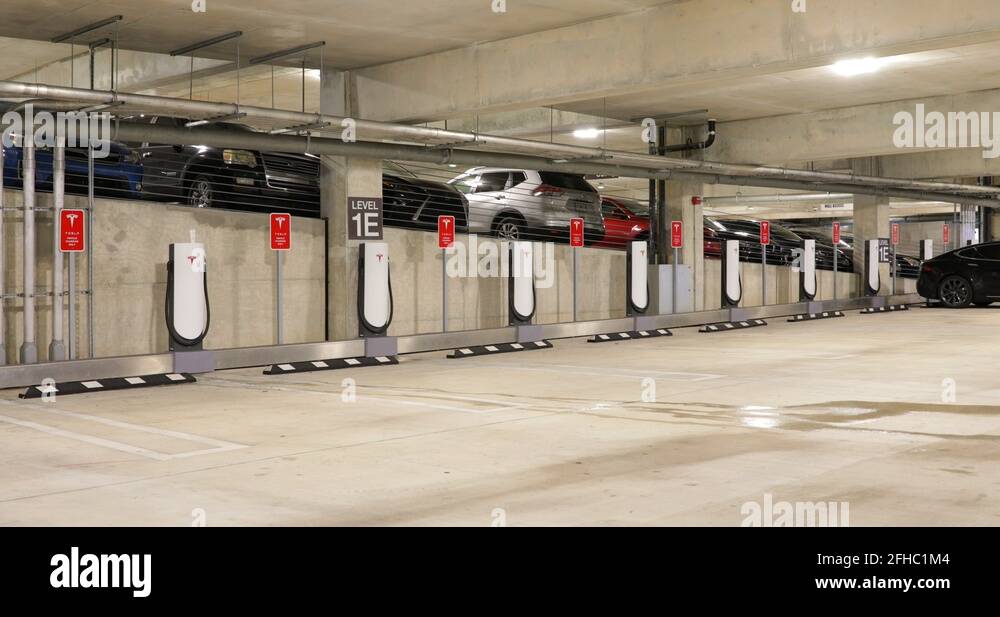 Aventura Mall Tesla Supercharger garage Stock Video Footage Alamy