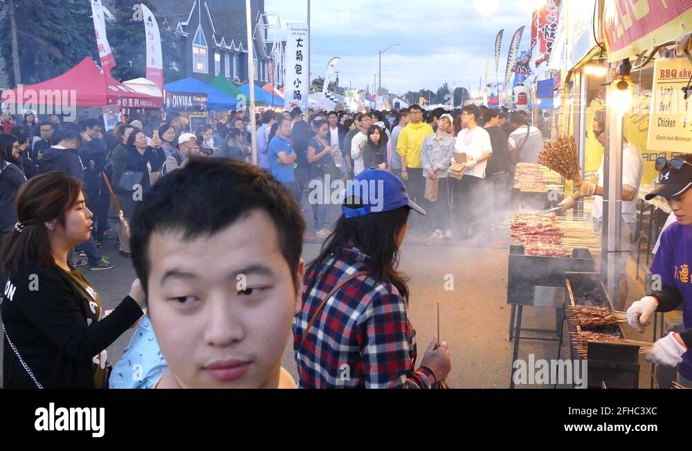 Large crowd of people at Asian food festival in Markham Canada Stock