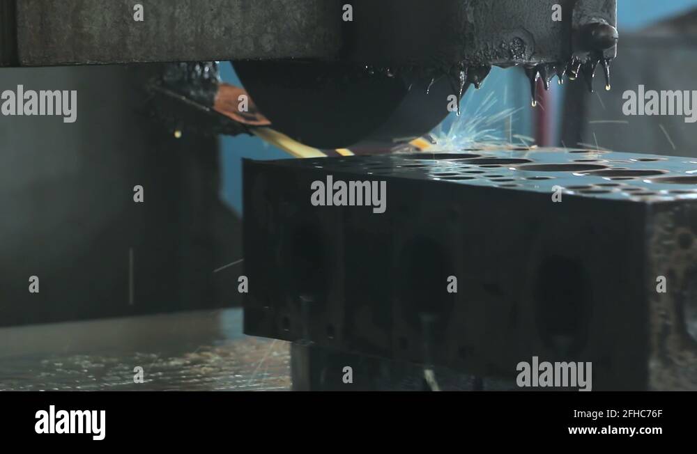 Cylinder head and block resurfacing. Engine block repair process Stock