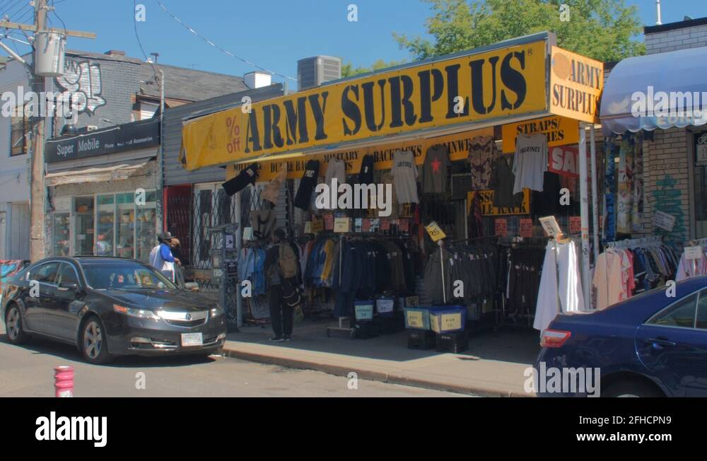 Kensington Market Toronto Army Surplus Store Front Sidewalk Pedestrian