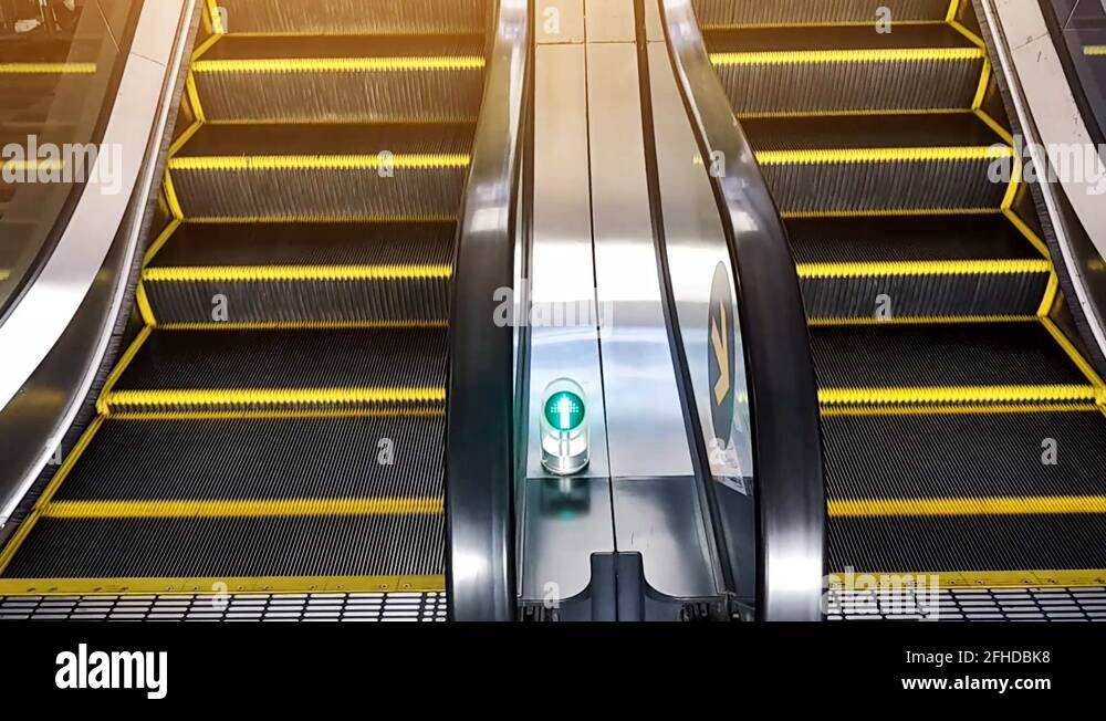two way escalator with green light led upper way in seamless loop repeat Stock Video Footage Alamy