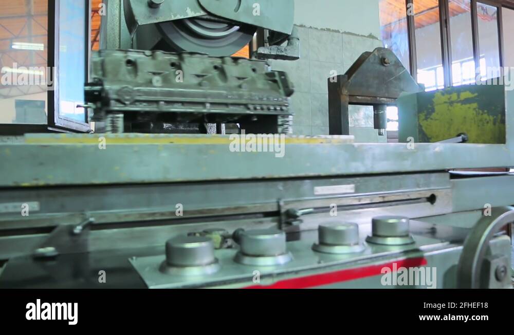 Cylinder head and block resurfacing. Engine block repair process Stock