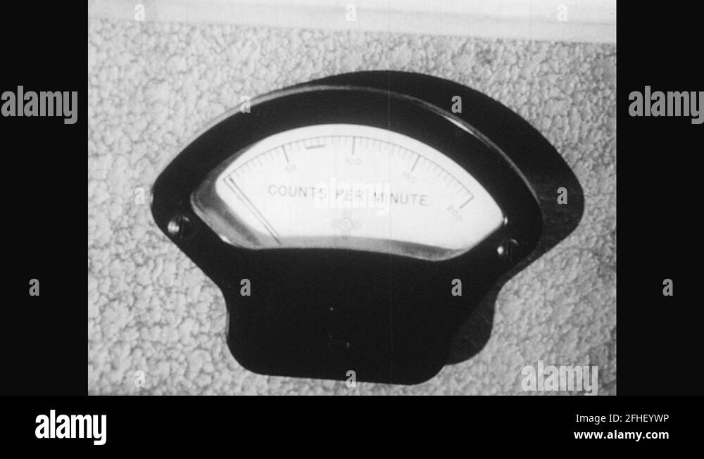 1950s UNITED STATES close up of dial. Radio iodine in container. Needle on Stock Video Footage