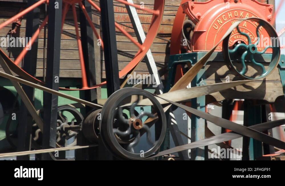 Turning pulleys, wheels and belt drive of a horsepowered barn