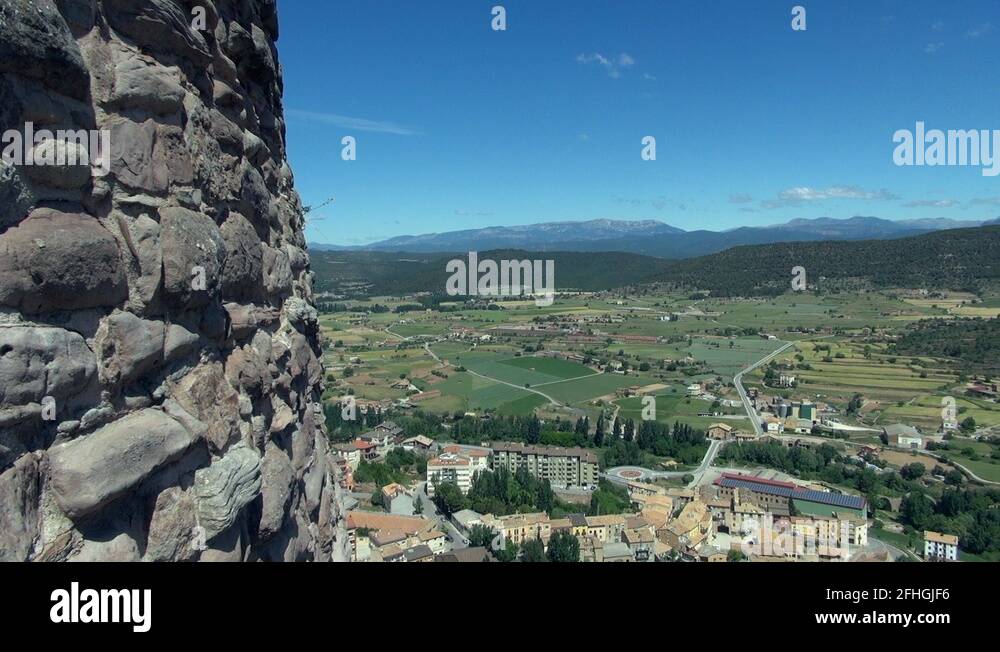 Pan from Left to Right Towards Church of Cardona Stock Video Footage