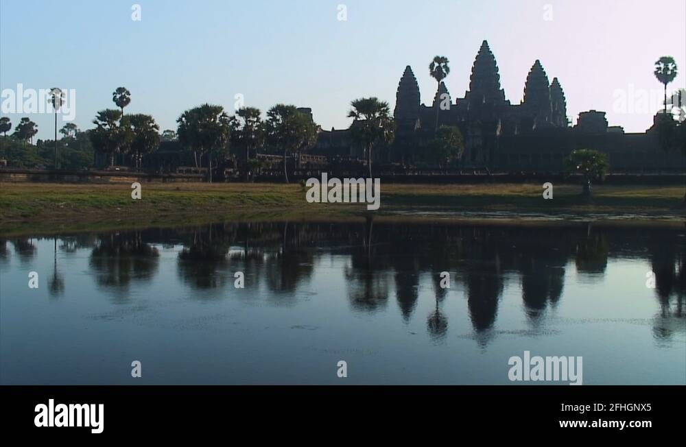 Reflection of Angkor Wat in a Pool of Water Stock Video Footage Alamy