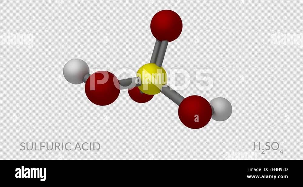Sulfuric acid molecule, rotating seamless loop, 3d animation, 4k 30fps