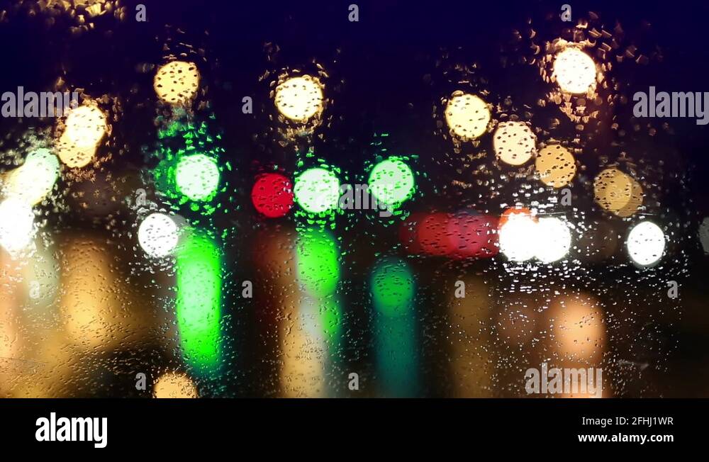 Night Street Lights with Rain on Windscreen 1 Stock Video Footage Alamy