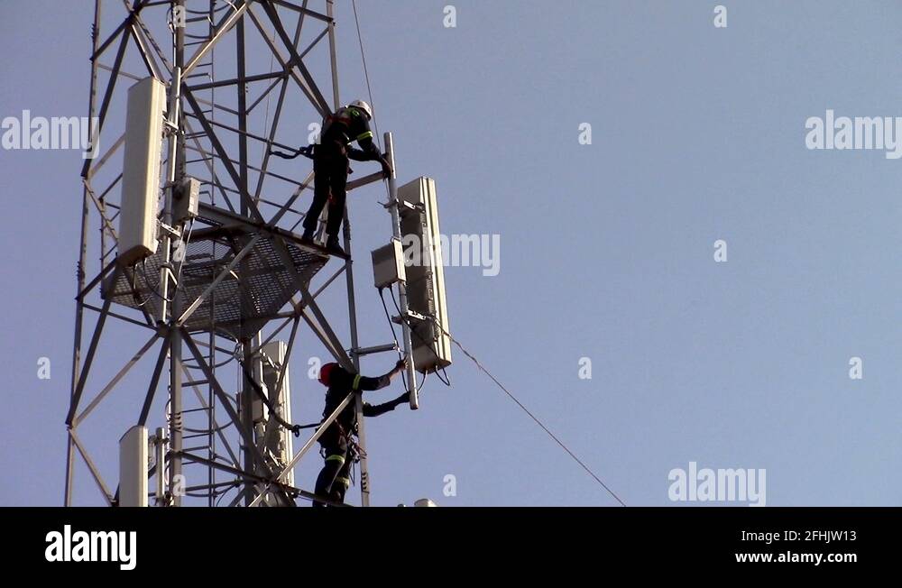 Cell tower antenna installation Stock Videos & Footage HD and 4K