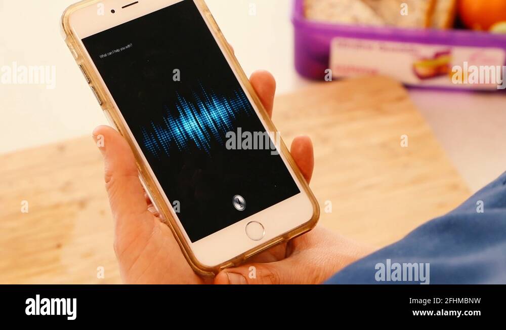 Siri screen mock-up with audio waveform effect tracked into screen ...