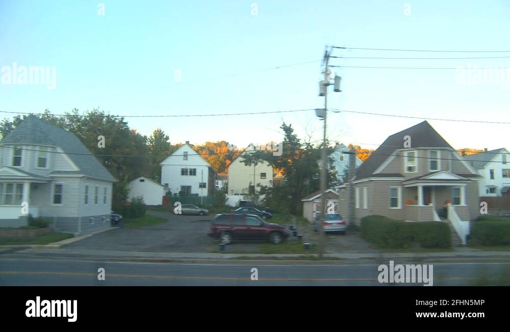 rail travel, Amsterdam NY, homes and neighborhoods Stock Video Footage