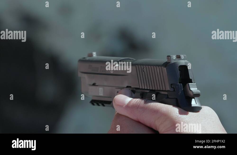 Gun Kickback, 9mm Handgun Slow Motion Firing, Bullet Casing Ejection