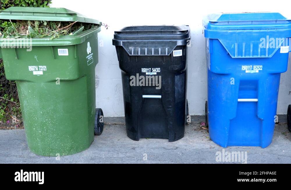 Trash, recycling, and organic waste bins in Los Angeles Stock Video