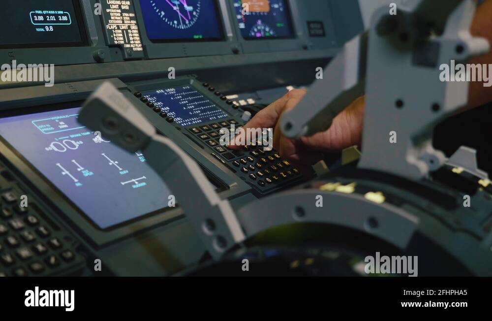 Panel of switches on an aircraft flight deck. Pilot controls the