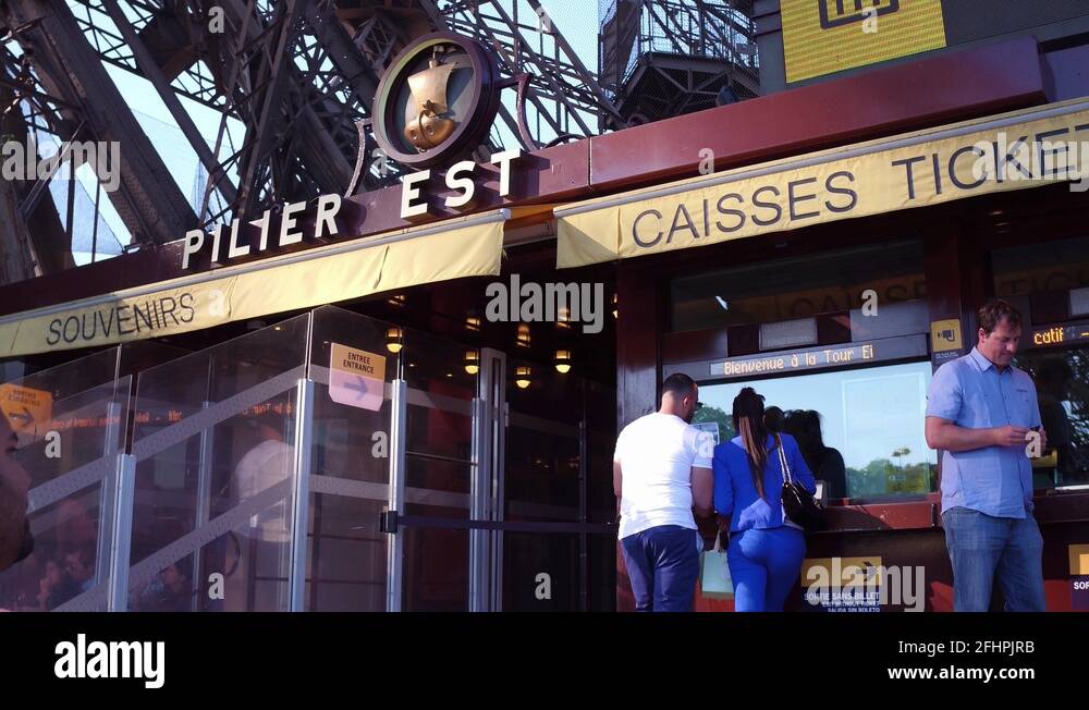 Ticket office to take elevator to top of Eiffel Tower 4k Stock Video