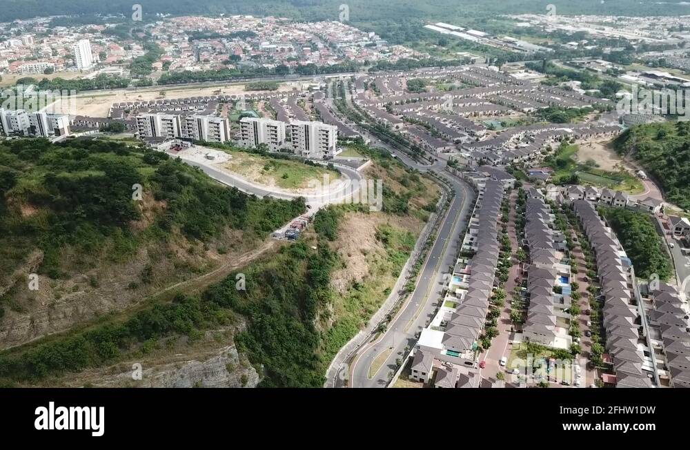 An aerial view of houses of a gated community un Guayaquil, Ecuador