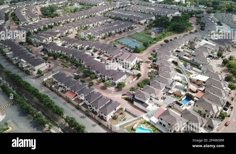 An aerial view of houses of a gated community un Guayaquil, Ecuador