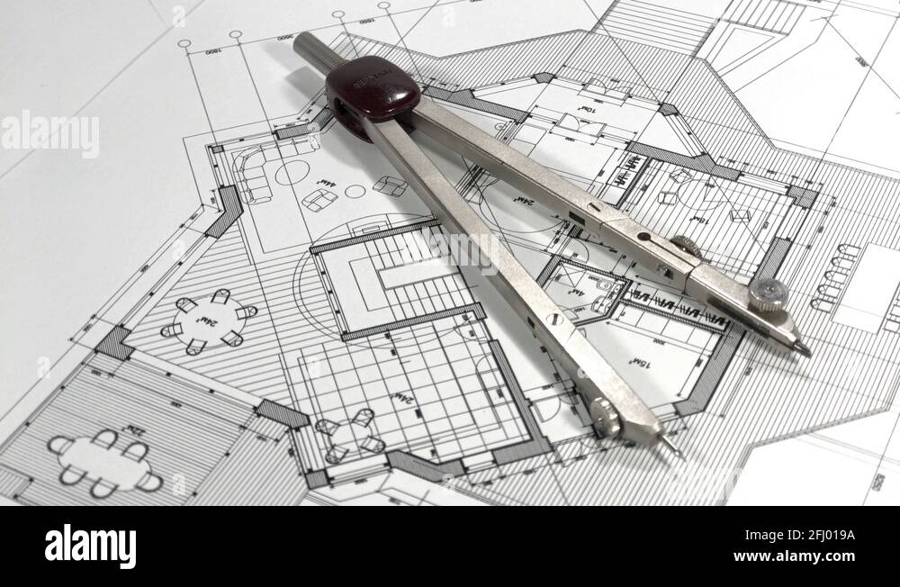 Blueprint - architectural plan of a modern house and compass smoothly ...
