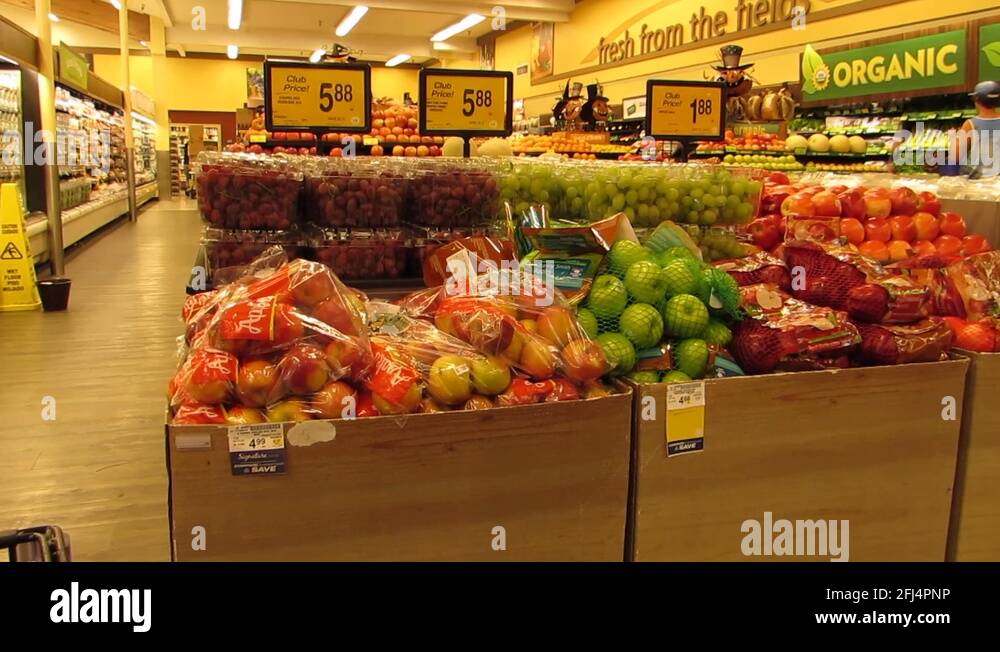 Fresh fruit aisle in supermarket in Honolulu on the island of Oahu