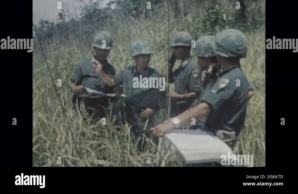 Korean soldiers make radio contact and plan their tasks - 1969 Stock ...
