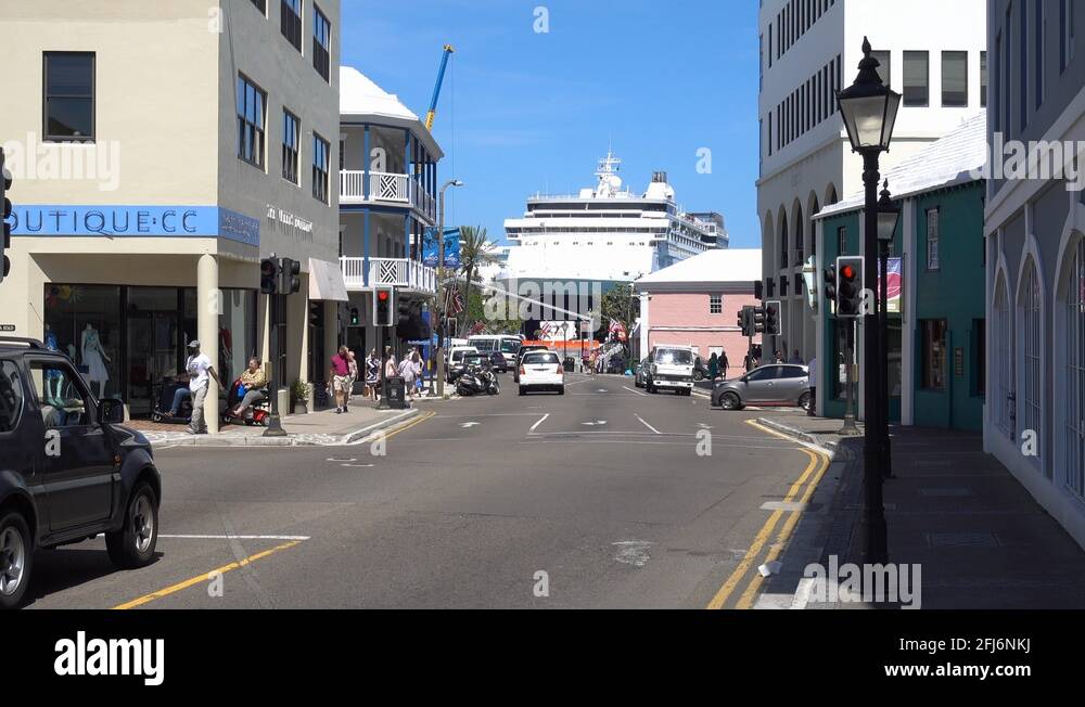 Traffic On Pitts Bay Road Cruise Ship Hamilton Bermuda Stock Video