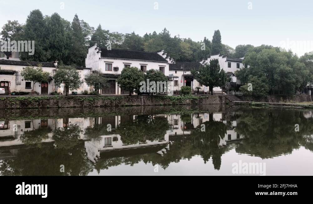 Zhugecun,Zhuge Bagua Village of Lanxi,Pa Kua,feng shui,lake Stock Video