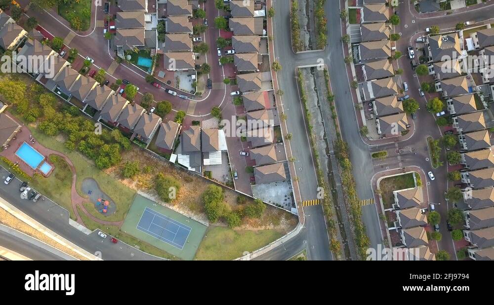 An aerial view of houses of a gated community un Guayaquil, Ecuador