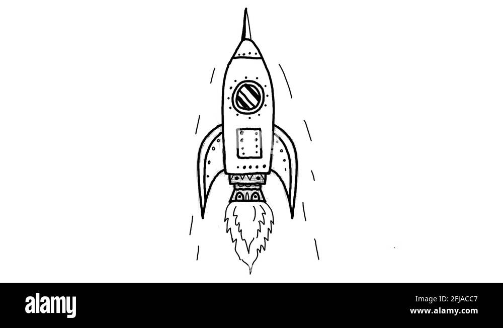 Vintage Rocket Ship Blasting Off Drawing 2D Animation Stock Video