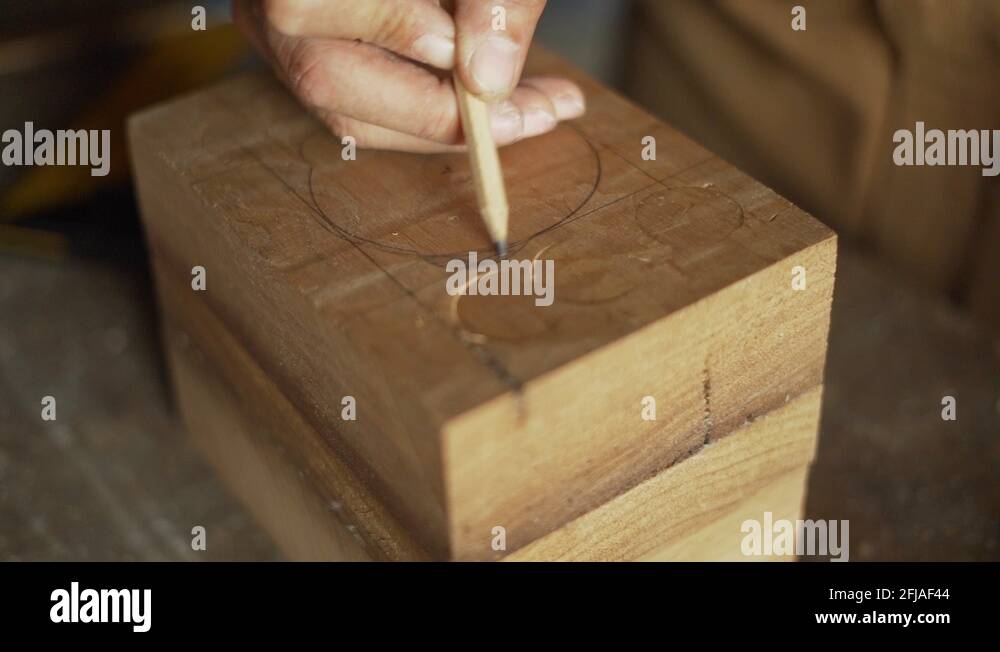 Carpenter Marking a Circle onto Wood for Routing Stock Video Footage
