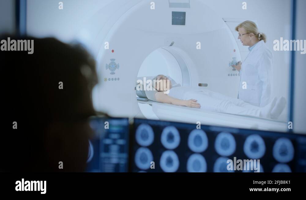In Medical Laboratory Patient Undergoes MRI or CT Scan Process under ...