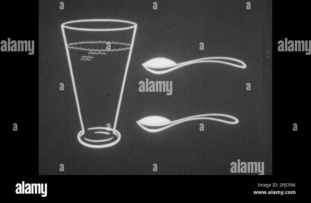 1950s Drawing of glass of water and spoons labeled salt and baking