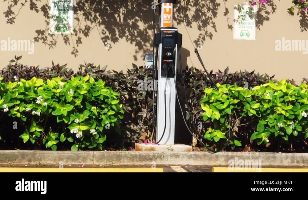 Electric Vehicle Charging Station on the Island of Oahu, Hawaii Stock