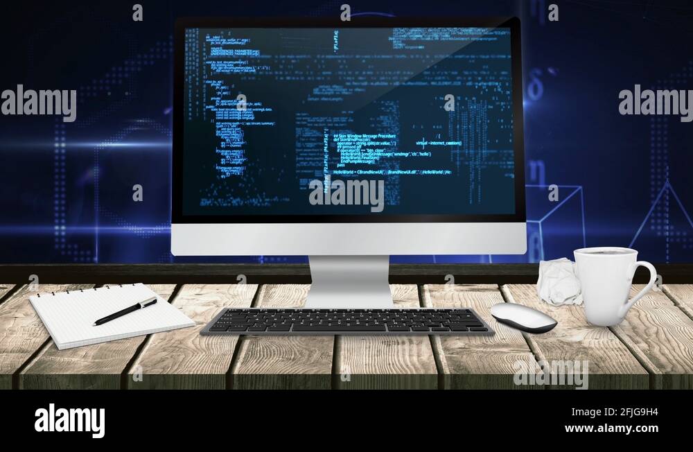 Binary code technology on computer screen on desk 4K Stock Video ...