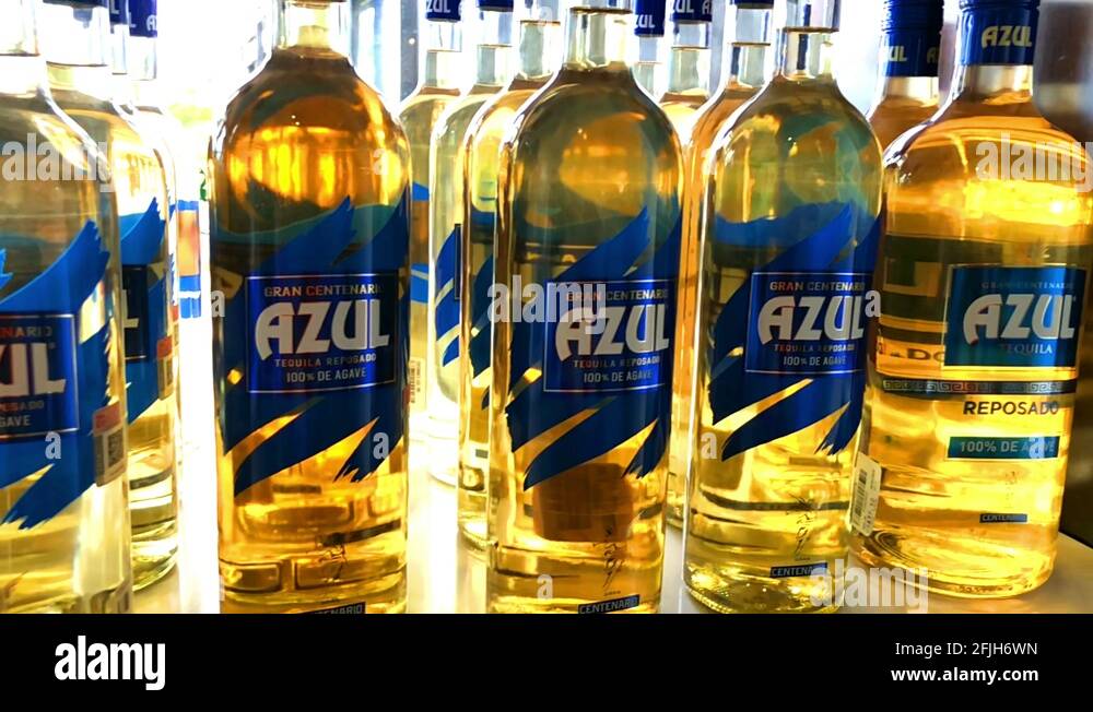 Tequila Bottles from a tasting in Cozumel Mexico Stock Video Footage