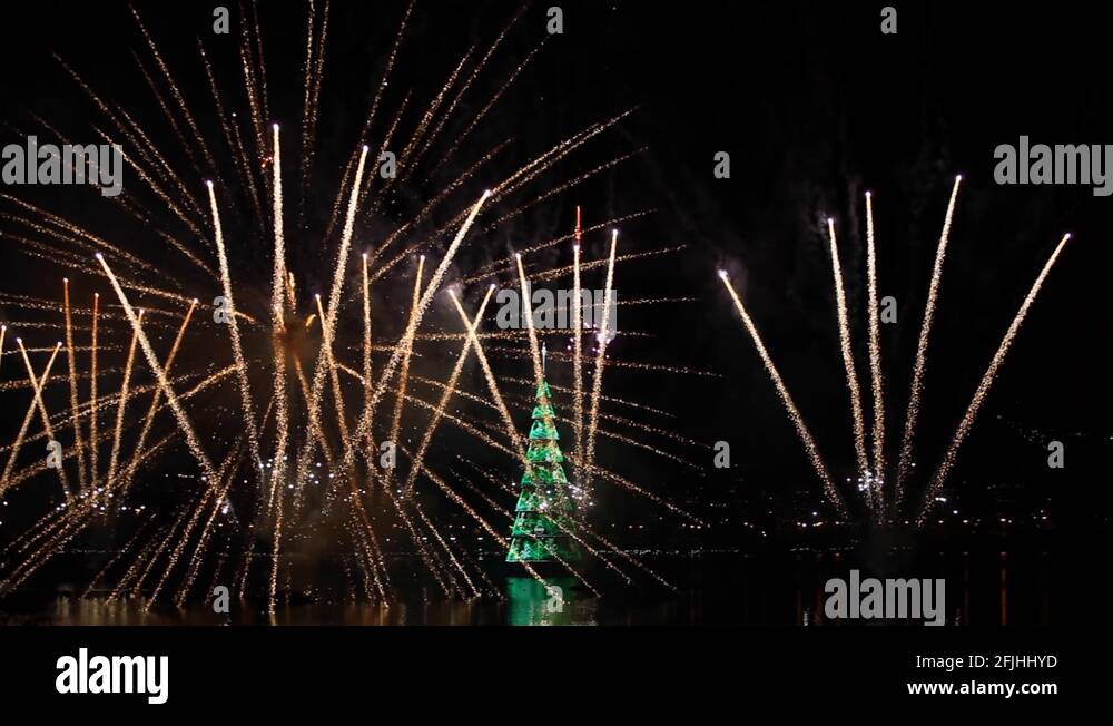 Inauguration with fireworks of the biggest floating Christmas tree in