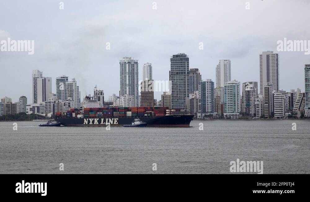 NYK Remus Container Ship Arriving In Cartagena Colombia Stock Video