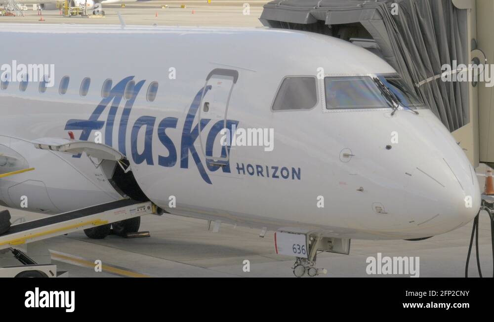 Alaska Airlines plane at Reno International Airport Stock Video Footage