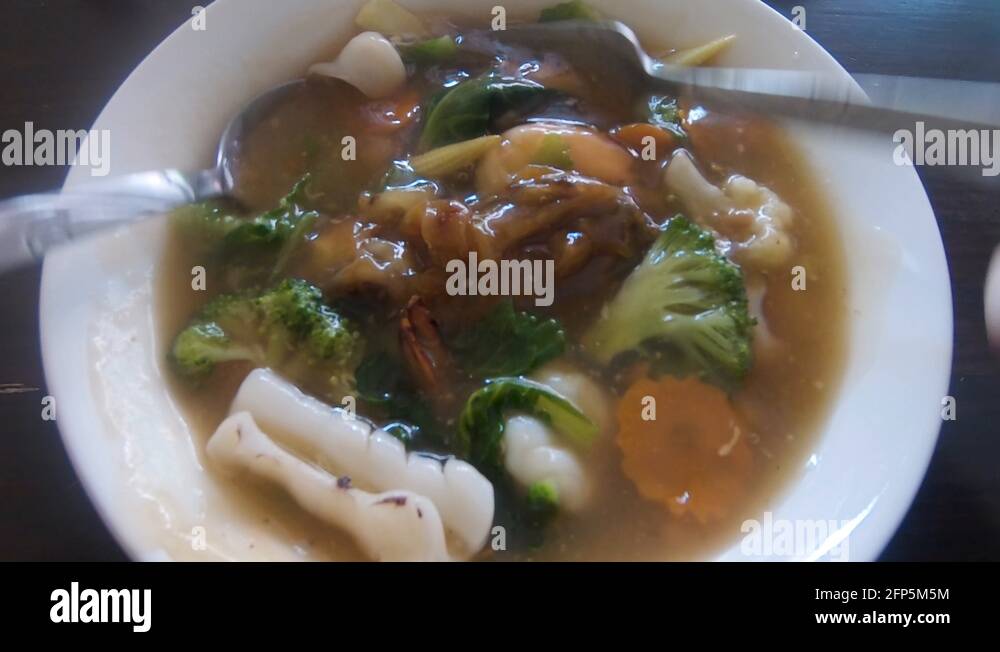 Close Up Overhead Shot. Traditional Thai Street Food Lard Na With