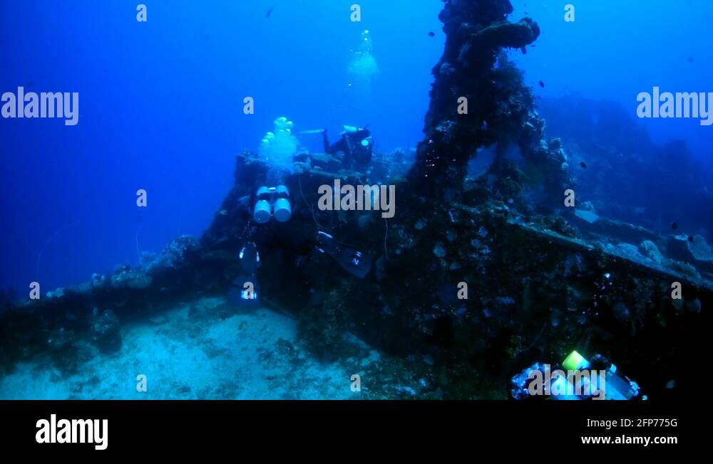 Diving in Truk Lagoon of shipwreck on Chuuk Islands Stock Video Footage
