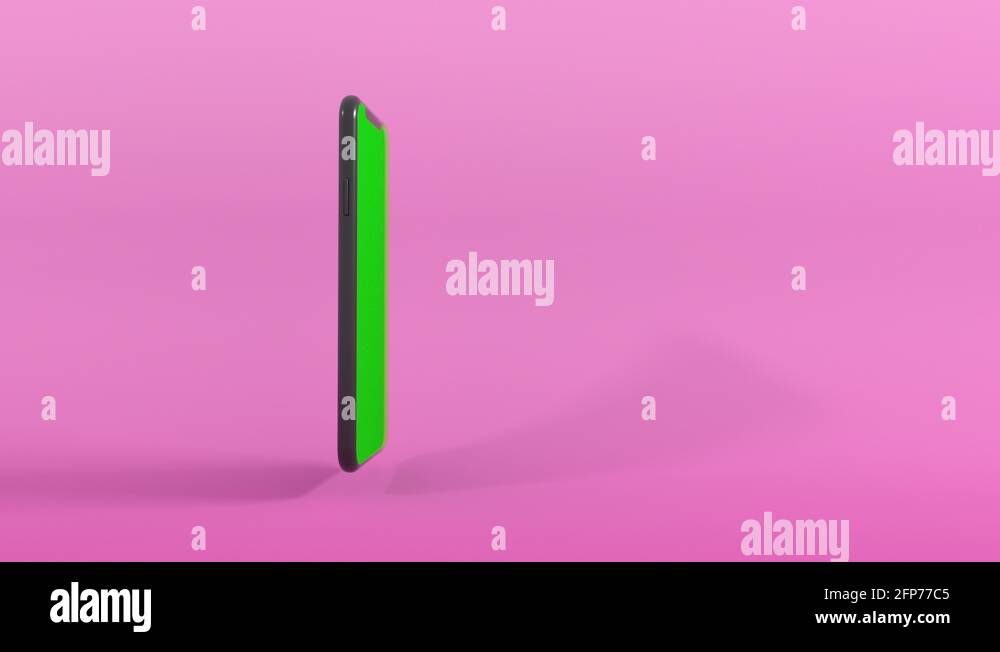 3D realistic computer render mobile phone with green screen rotate from