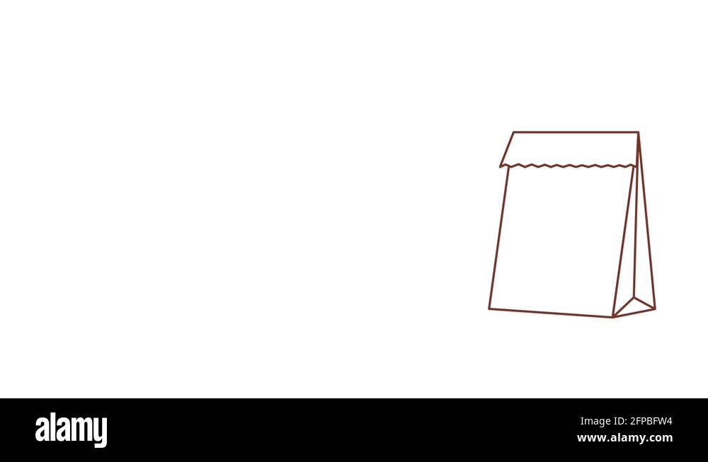 Animated cartoon with popping up takeout paper bag with food cup of ...