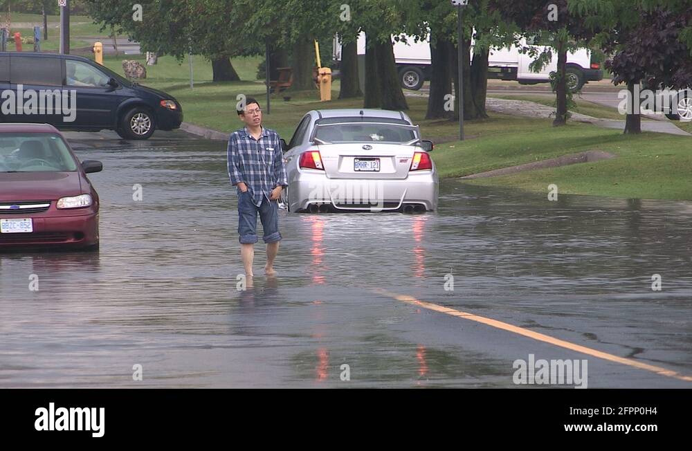 Flash flooding in Markham Ontario during severe thunderstorm and heavy