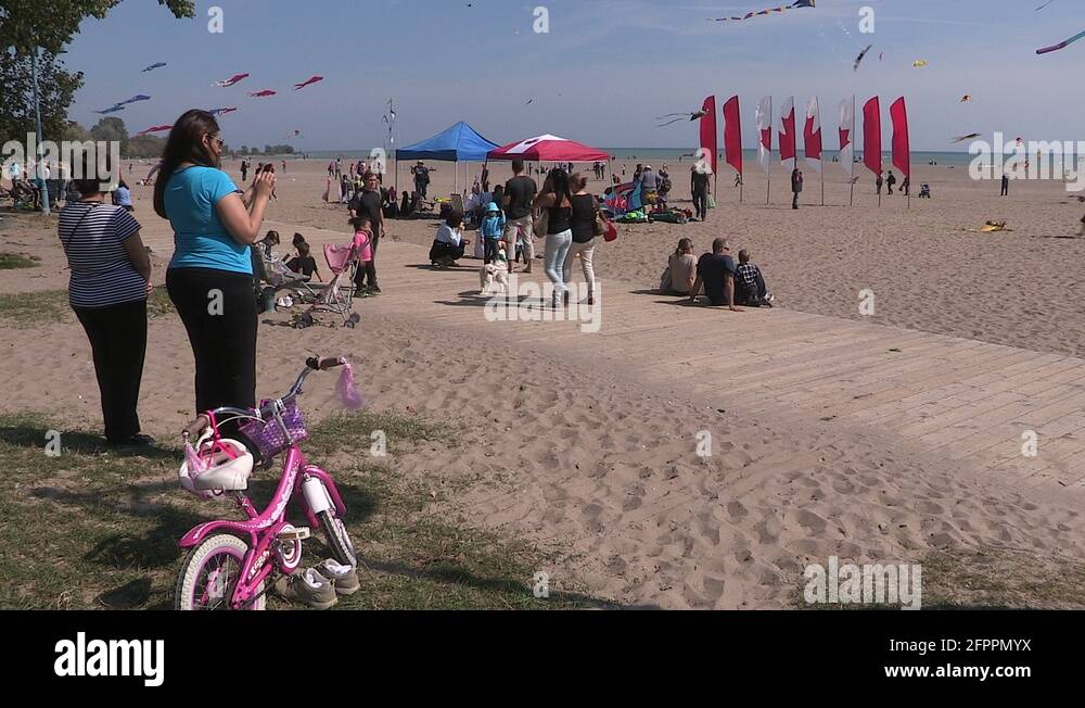 Kite festival and beach volleyball in Toronto Stock Video Footage Alamy