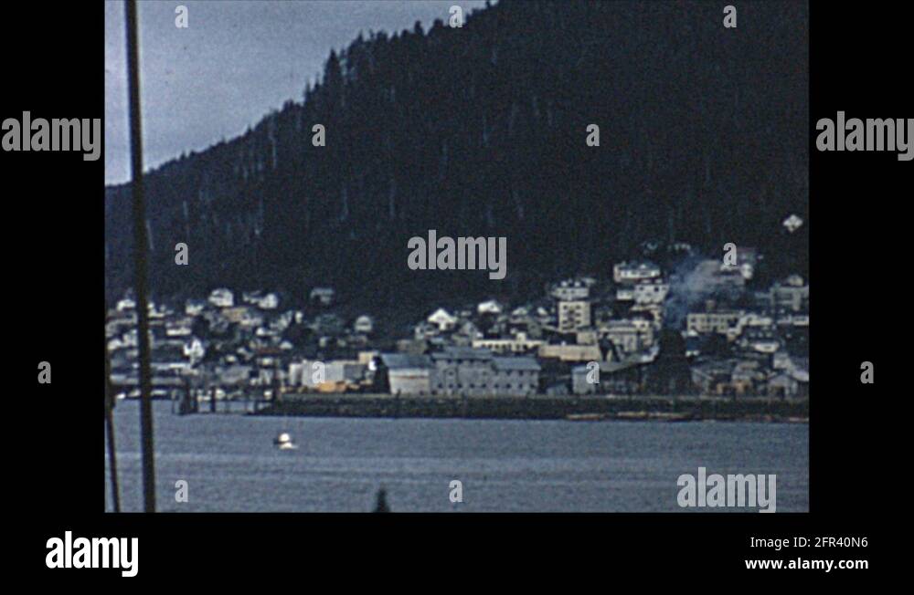 Vintage 16mm film, 1956, coastal Alaska, Ketchikan from boat 1 Stock