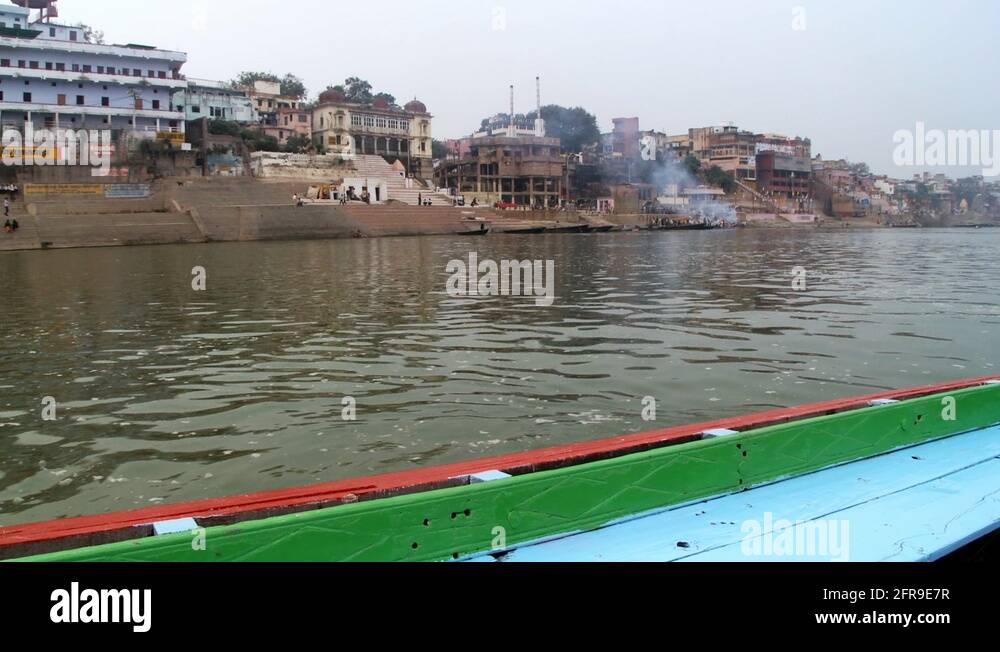 Varanasi funeral Pyre from boat Stock Video Footage Alamy