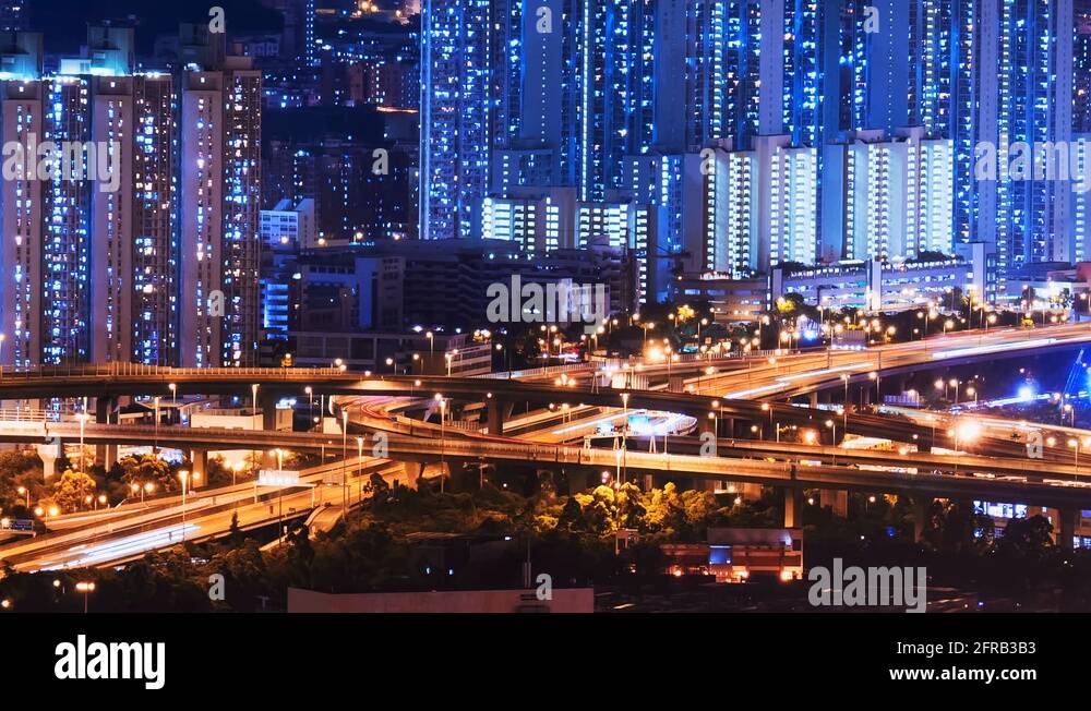 Highway Transportation System In City At Night Concrete Jungle Video 