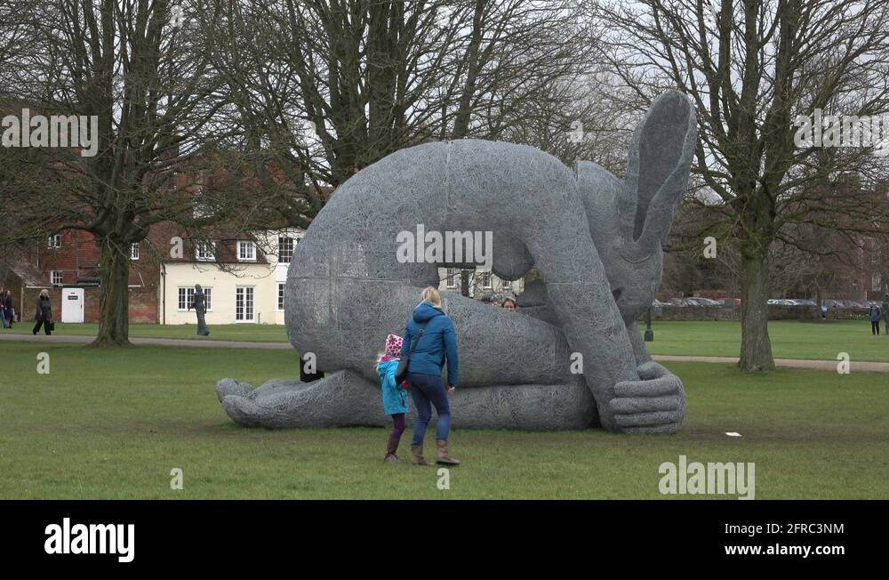 Salisbury Cathedral park wire rabbit sculptures tourists 4K Stock Video ...