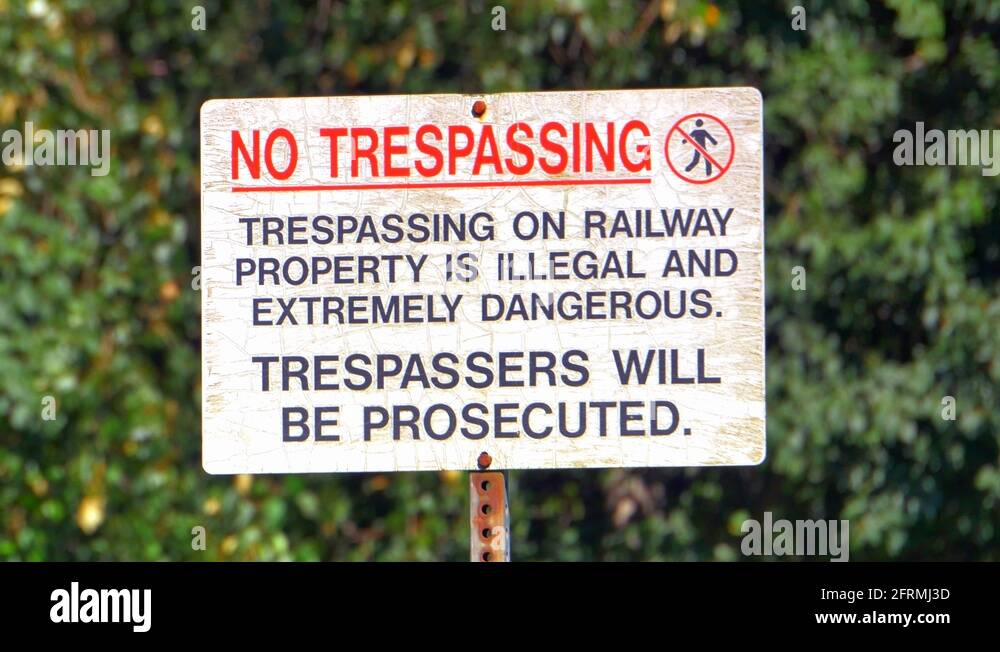 4K No Trespassing, Private Property, Danger Warning at Rail Road Train